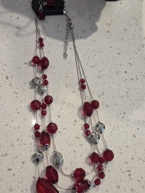 paparazzi Silver-Tone Multi-Strand Necklace with Red Beads